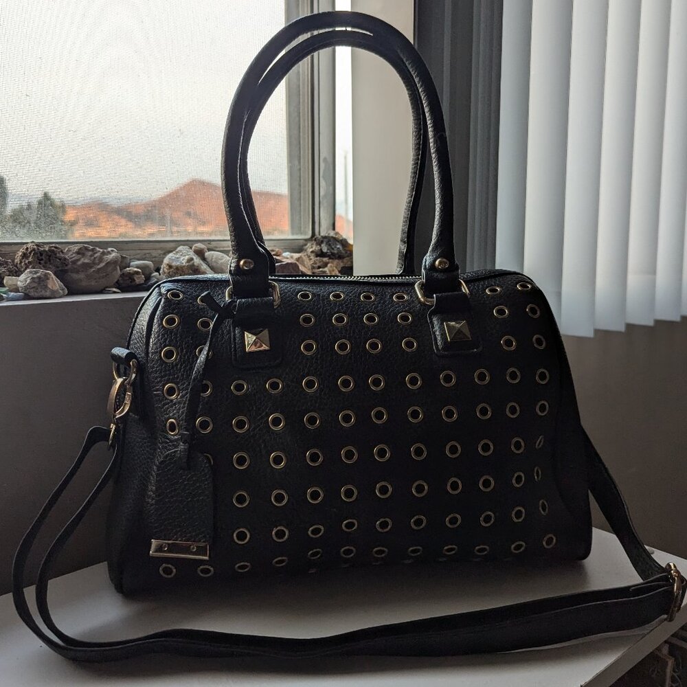 Faux Leather Bag with Gold Eyelets